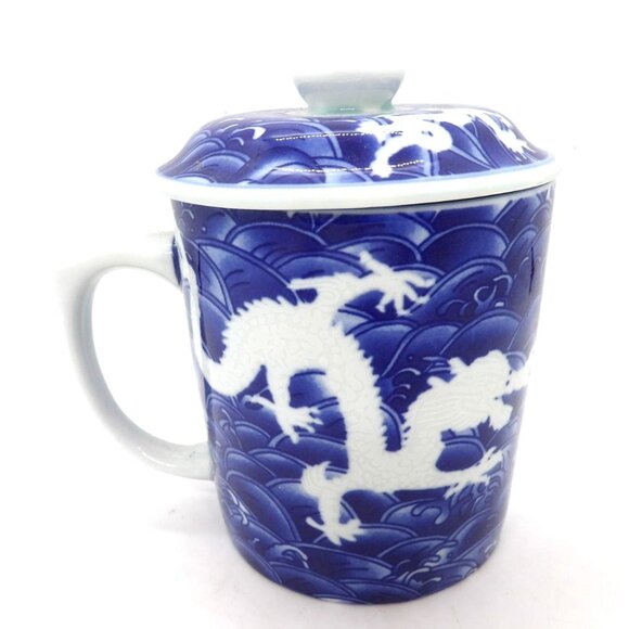 Chinese Dragon Porcelain Tea Mug with Lid Never Used - Picture 3 of 5